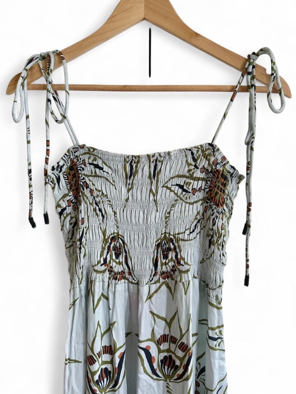 NWT Omika Adley Blue Maxi Dress M Floral Smocked Resort Coastal Boho Luxury - Picture 4 of 8